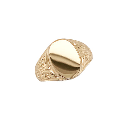 9kt Yellow Gold 16x11mm oval polished finish Gents Signet ring