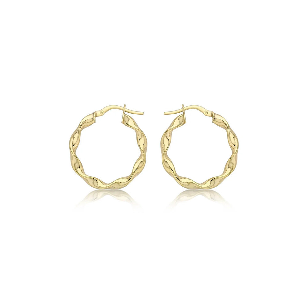 9K Yellow Gold 22.5mm Twist Hoop Creole Earrings