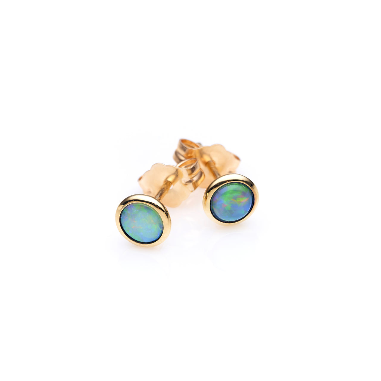 9k Yellow Gold Light Solid Opal Studs