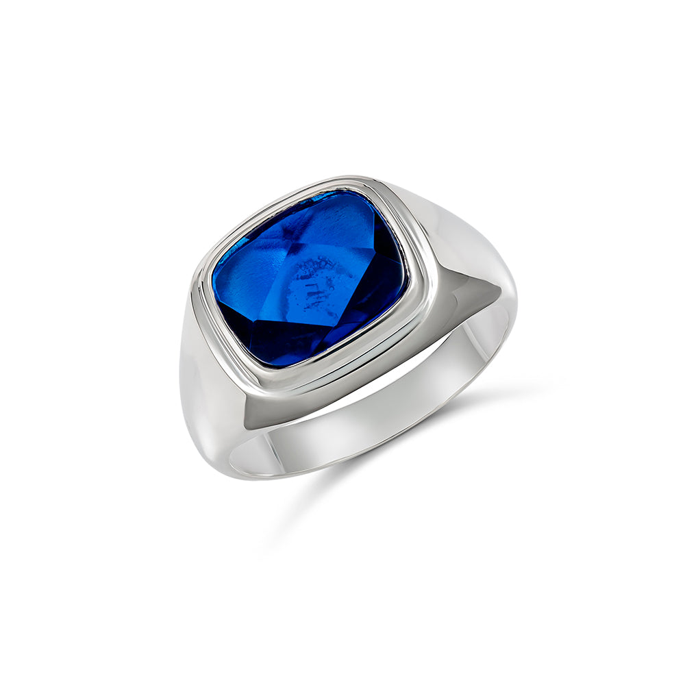 Sterling Silver 12x10mm cushion Synthetic Blue Stone (Blue Spinel) Gents ring